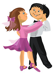 Image showing Cartoon boy and girl dancing