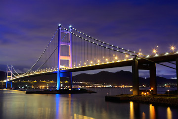 Image showing night scene of Tsing Ma bridge