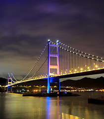 Image showing night scene of Tsing Ma bridge