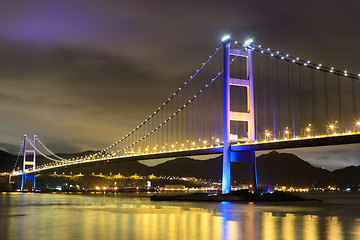 Image showing night scene of Tsing Ma bridge