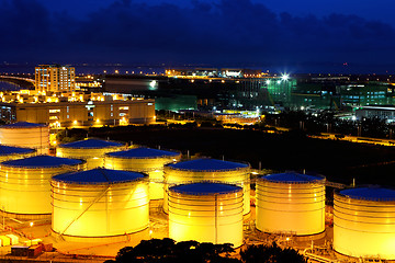 Image showing Oil tanks at night