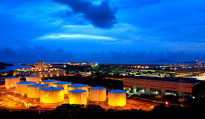 Image showing Oil tanks at night