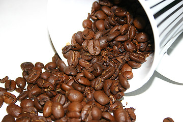 Image showing coffebeans and cup