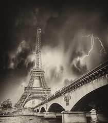 Image showing Storm above Eiffel Tower in Paris