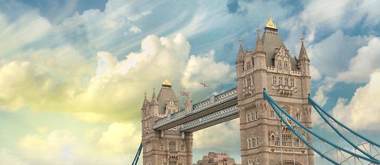 Image showing Beautiful sunset colors over famous Tower Bridge in London