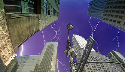 Image showing Fisheye view of Manhattan Skyscrapers in New York