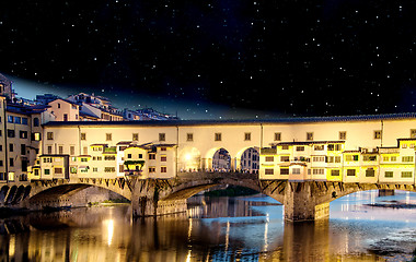 Image showing Sunset colors in Florence, Ponte Vecchio, Italy