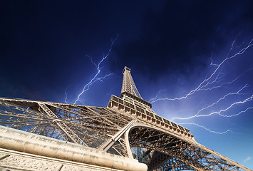 Image showing Paris - Eiffel Tower. Thunderstorm approaching the city