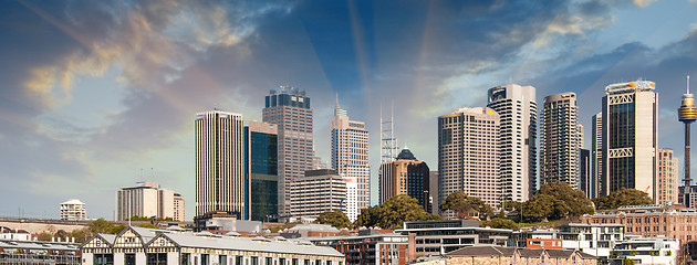 Image showing Skyscrapers of Sydney Harbour in Port Jackson, natural harbour o