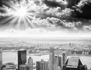 Image showing New York City - USA. Beautiful Skyscrapers aerial view at sunset