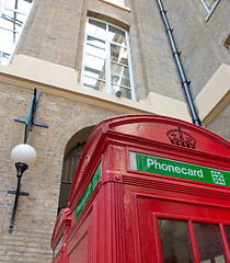 Image showing Red Telephone Booth on a classic London Street
