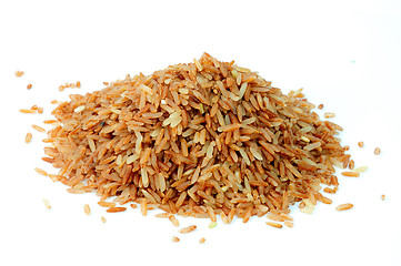 Image showing PILE OF BROWN RICE ISOLATED ON WHITE BACKGROUND 