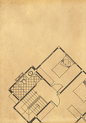 Image showing vintage architectural drawing, on grunge paper with some stains 