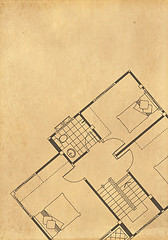 Image showing vintage architectural drawing, on grunge paper with some stains 