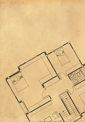 Image showing vintage architectural drawing, on grunge paper with some stains 