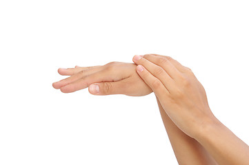 Image showing Beautiful hands of young woman, body care - isolated on white background