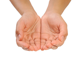 Image showing Cupped hands of young woman - isolated on white background