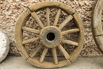 Image showing Wooden cart wheel