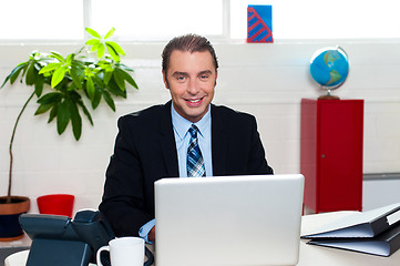 Image showing Corporate leader sitting in front of his laptop