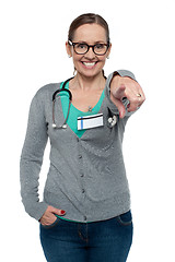 Image showing Cheerful medical practitioner pointing at the camera