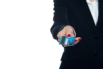 Image showing Cropped image of a woman holding credit card