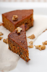 Image showing fresh healthy carrots and walnuts cake dessert