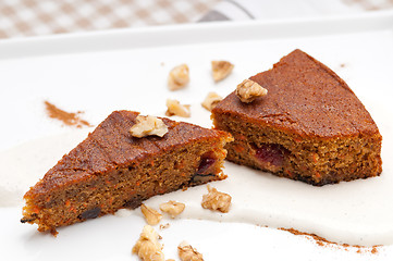 Image showing fresh healthy carrots and walnuts cake dessert