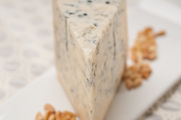 Image showing gorgonzola cheese fresh cut and pinenuts