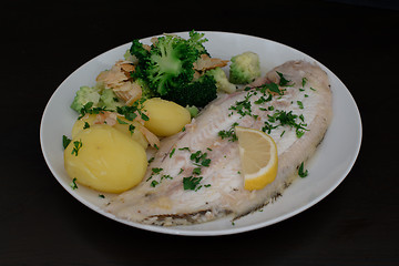 Image showing Dover sole fish dinner