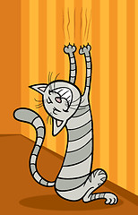 Image showing cat scratching wall cartoon illustration