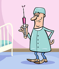 Image showing doctor with syringe cartoon illustration