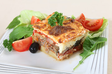 Image showing Moussaka and salad