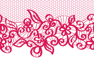 Image showing seamless red lace with floral pattern