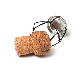 Image showing Champagne wine cork and muselet on white background