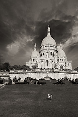 Image showing Paris. Sacred Heart Cathedral with beautiful sky colors