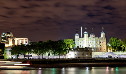 Image showing Tower of London and Thames river at Night - London