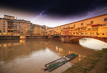 Image showing Wonderful sunset colors in Florence with Arno River and Ponte Ve