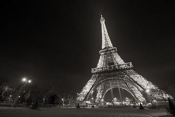 Image showing PARIS - DEC 1: Eiffel Tower shows its wonderful lights in the ev