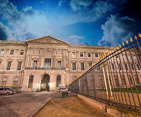 Image showing Wonderful sky colors over Paris streets and ancient buildings