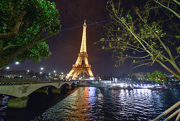 Image showing PARIS - DEC 1: Eiffel Tower shows its wonderful lights in the ev