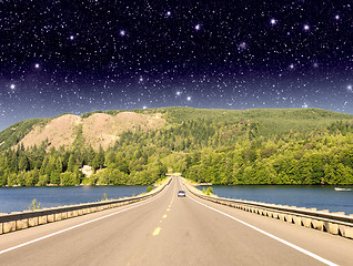 Image showing Beautiful road on the lake with night colors