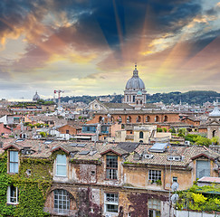 Image showing Wonderful view of Rome at sunset with St Peter Cathedral