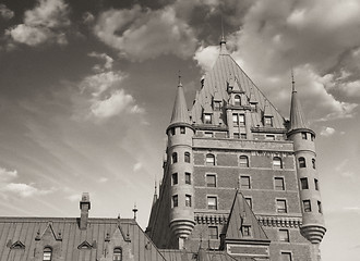 Image showing Quebec City Castle, Canada. Beautiful sky over Chateau de Fronte