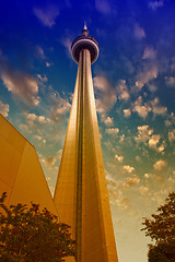 Image showing TORONTO - JUN 29: Sky colors over CN Tower on a summer day, June