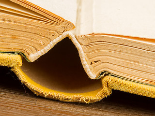 Image showing Old book fanned open