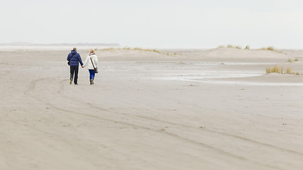 Image showing Couple walking on a dutch beach