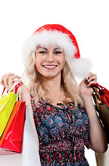 Image showing Christmas woman with shopping bags