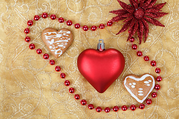 Image showing red heart on christmas tablecloth