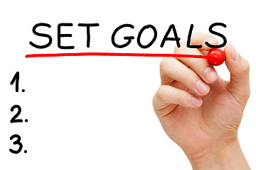 Image showing Set Goals Hand Red Marker