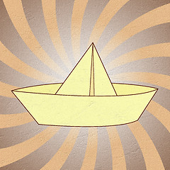 Image showing origami paper boat recycled paper craft stick on  background 